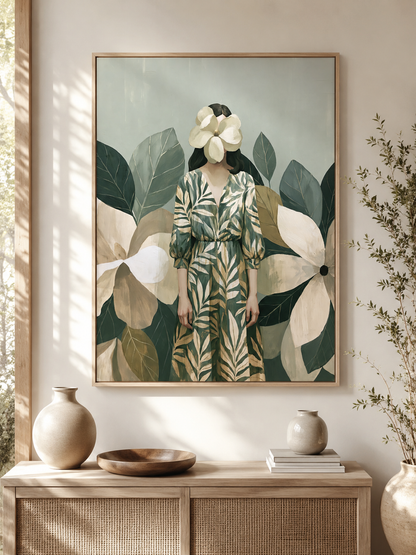 Magnolia Woman Art Print - Wall Art Decor - lifestyle shot - magnolia woman art print, botanical woman wall art