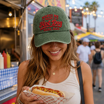 Makes Me Want a Hot Dog Real Bad Washed Cap - washed cap - detail