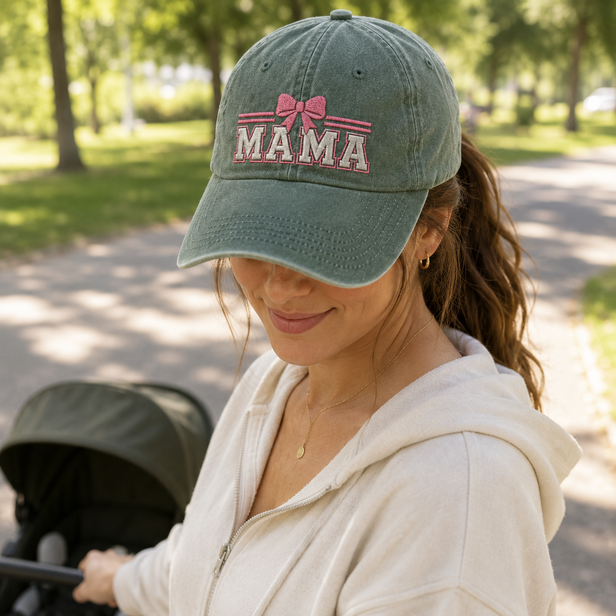 Mama Bow Embroidered Washed Cap - Washed Cap - alternate angle