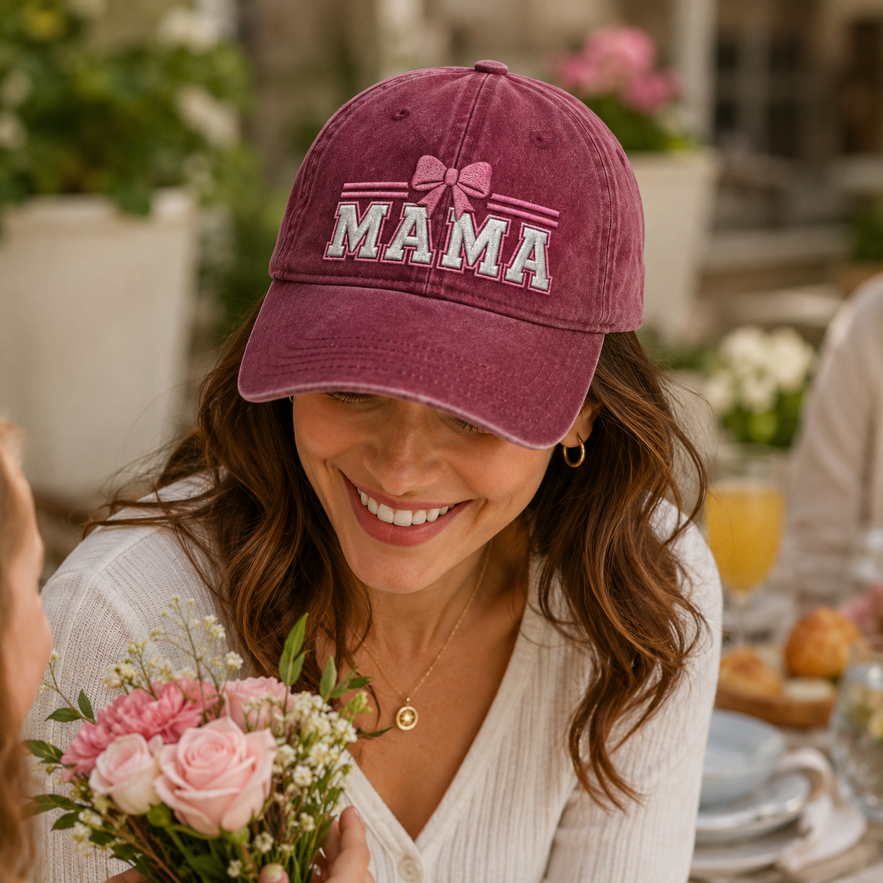 Mama Bow Embroidered Washed Cap - Washed Cap - detail