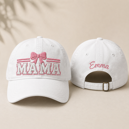 Mama Bow Embroidered Washed Cap - Washed Cap - front view