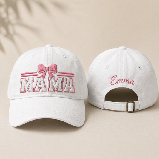 Mama Bow Embroidered Washed Cap - Washed Cap - front view