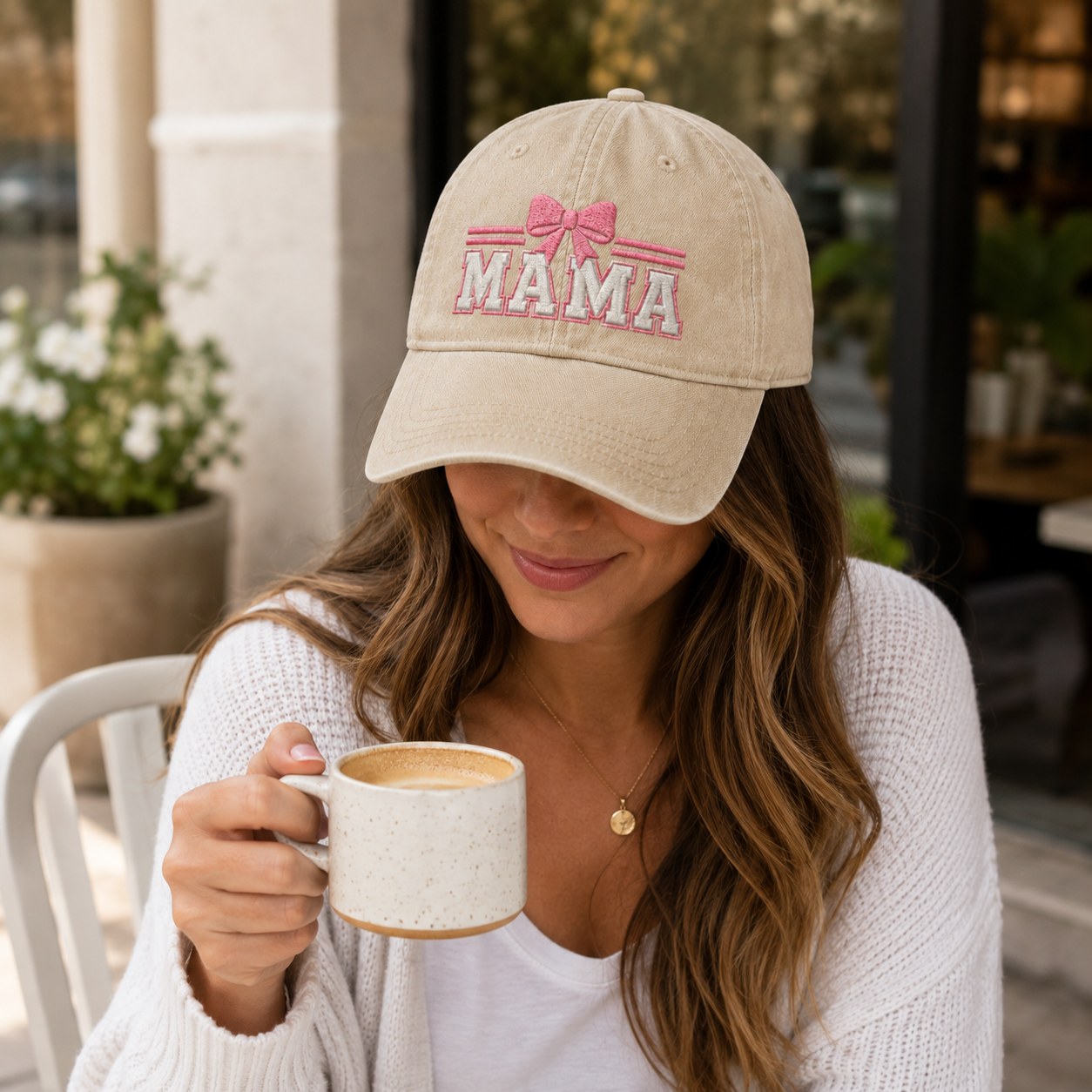 Mama Bow Embroidered Washed Cap - Washed Cap - lifestyle