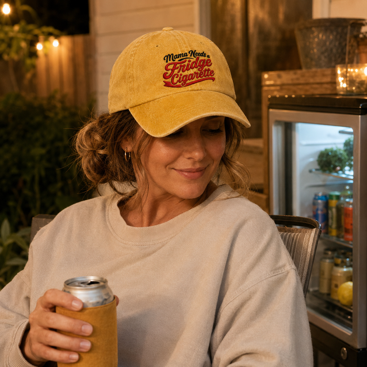 Mama Needs a Fridge Cigarette Embroidered Washed Cap - Washed Cap - alternate angle
