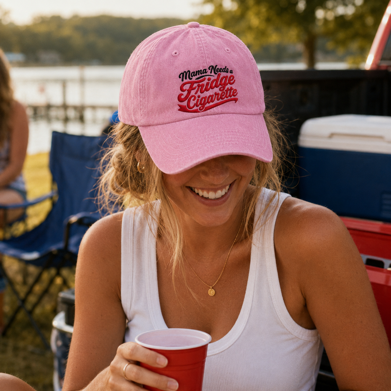 Mama Needs a Fridge Cigarette Embroidered Washed Cap - Washed Cap - detail