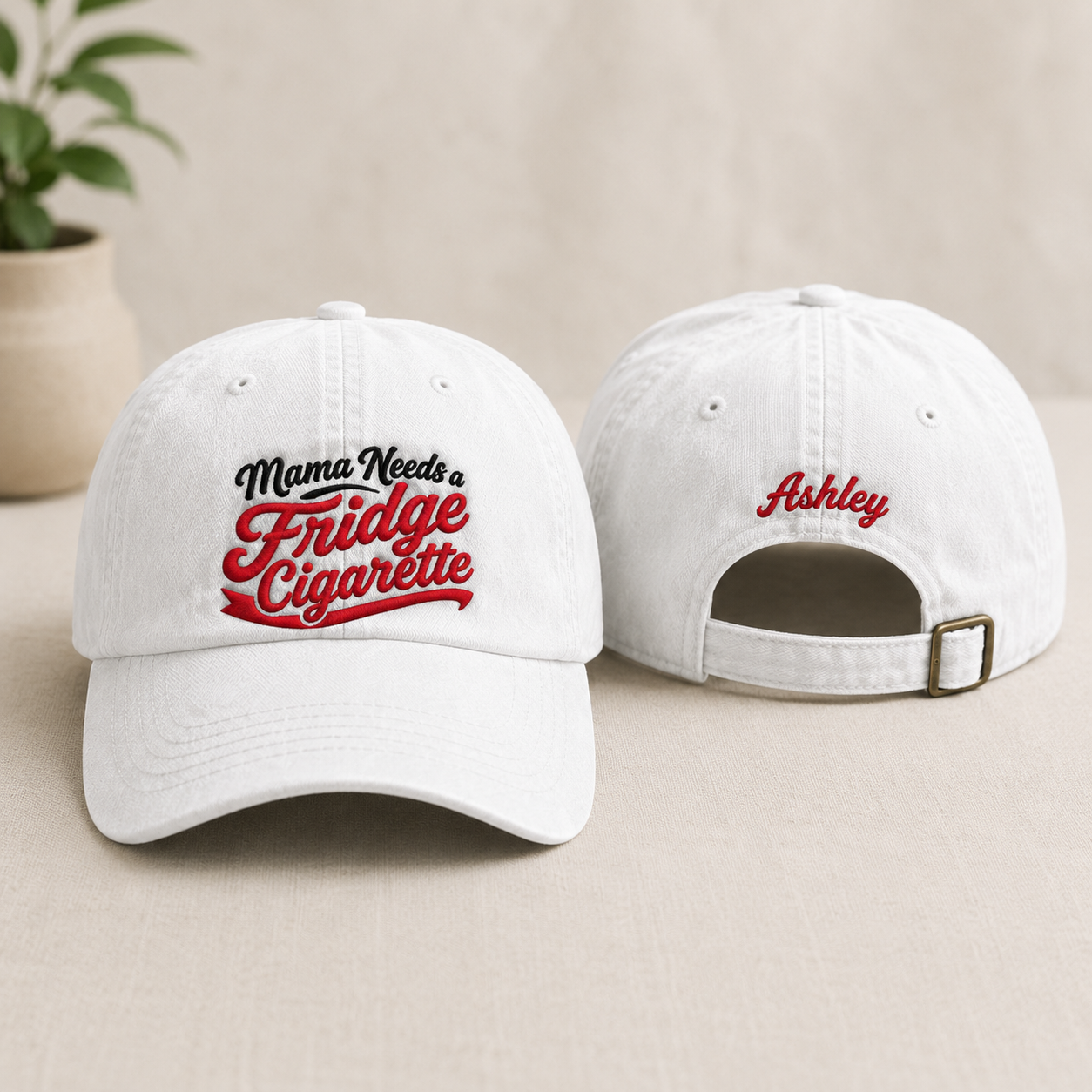 Mama Needs a Fridge Cigarette Embroidered Washed Cap - Washed Cap - front view