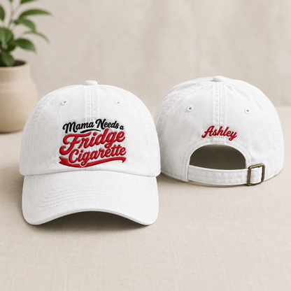 Mama Needs a Fridge Cigarette Embroidered Washed Cap - Washed Cap - front view