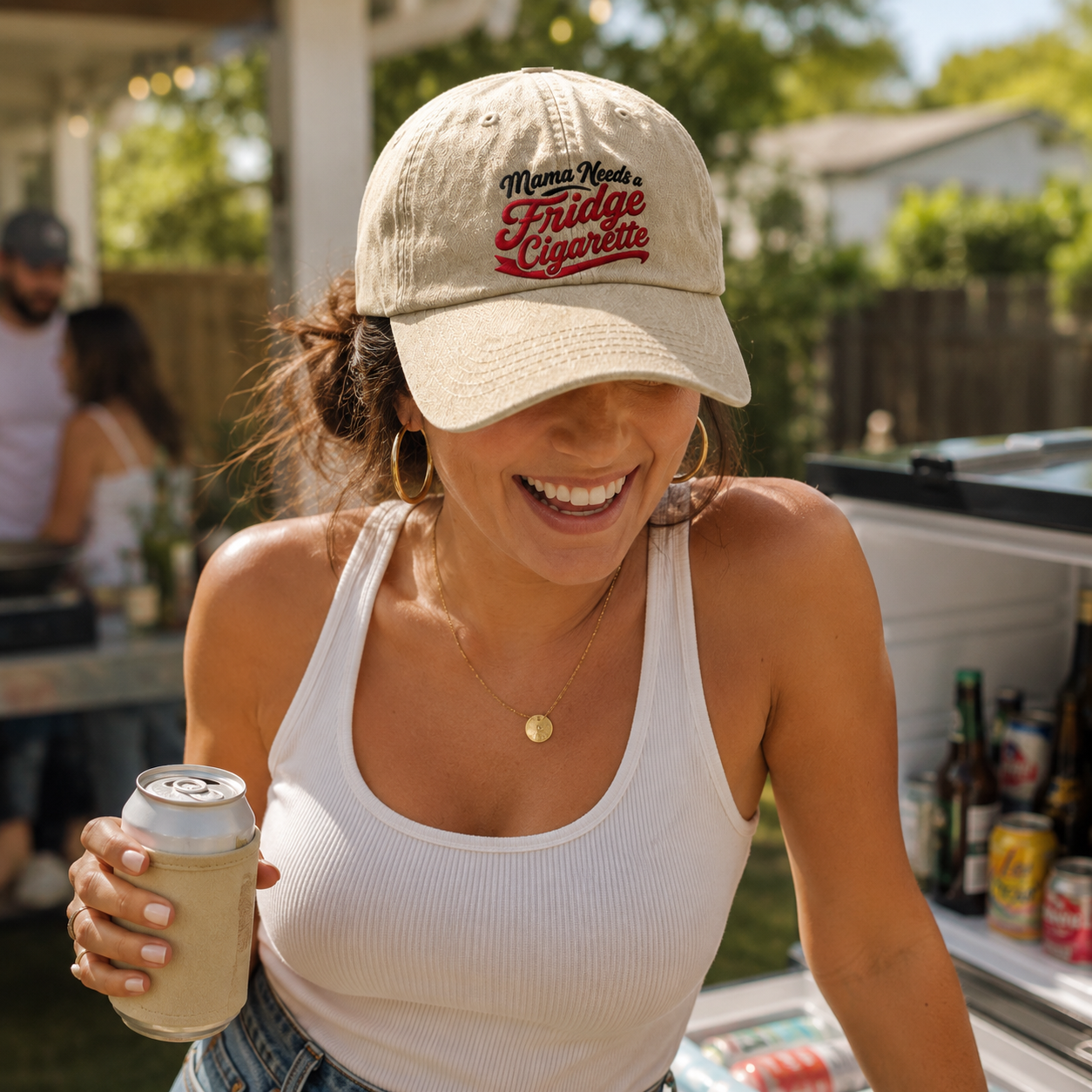 Mama Needs a Fridge Cigarette Embroidered Washed Cap - Washed Cap - side view