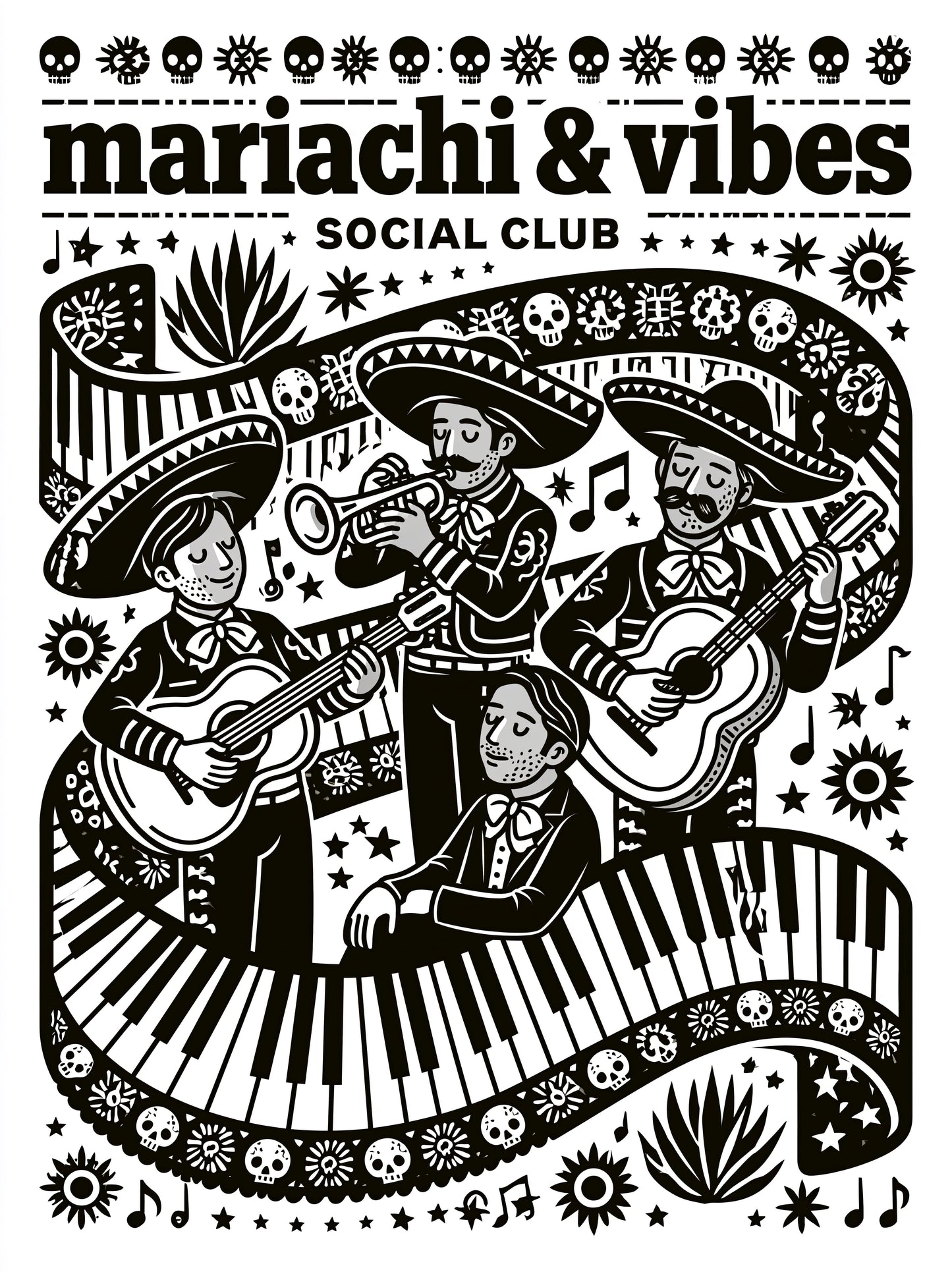 Plakat Zespołu Mariachi - Wall Art Decor - front view - mariachi band poster, mexican music wall art
