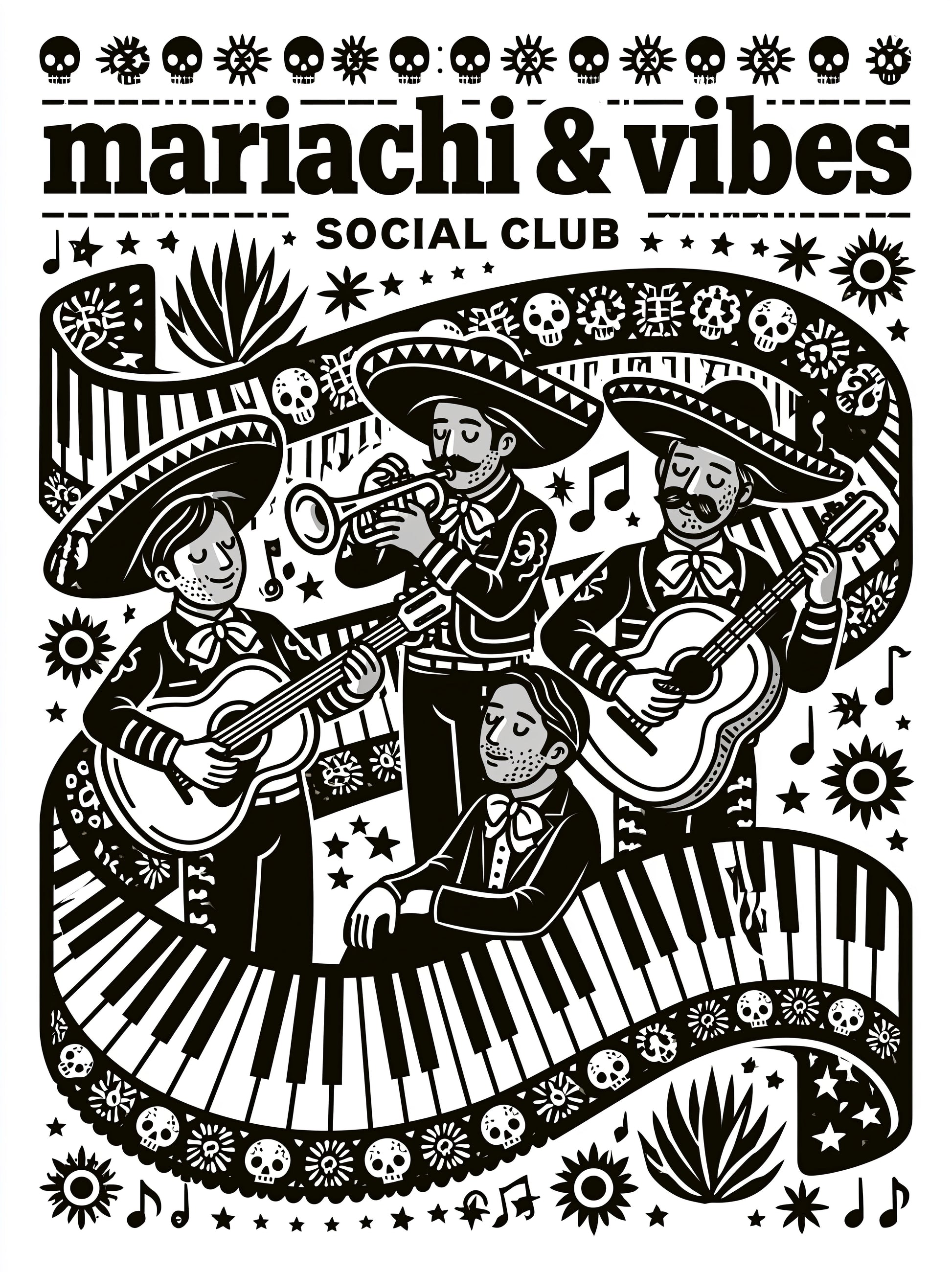 Plakat Zespołu Mariachi - Wall Art Decor - front view - mariachi band poster, mexican music wall art