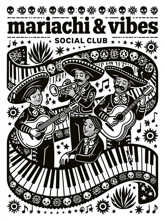 Mariachi Social Club Poster - Wall Art Decor - front view - mariachi band poster, mexican music wall art
