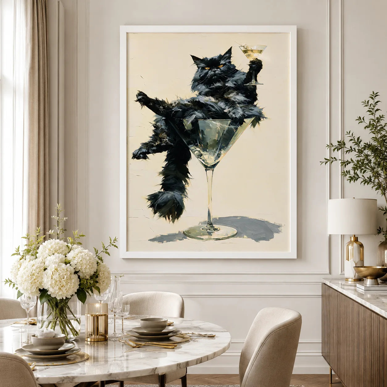Martini Black Cat Wall Art Decor - Wall Art Decor - alternate angle