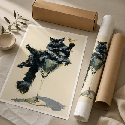 Martini Black Cat Wall Art Decor - Wall Art Decor - back view