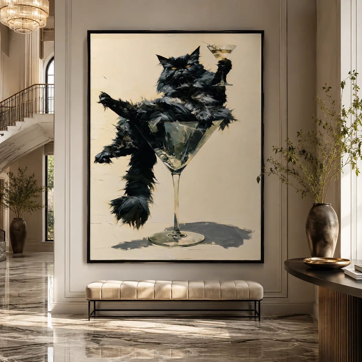 Martini Black Cat Wall Art Decor - Wall Art Decor - close up