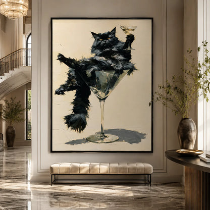 Martini Black Cat Wall Art Decor - Wall Art Decor - close up