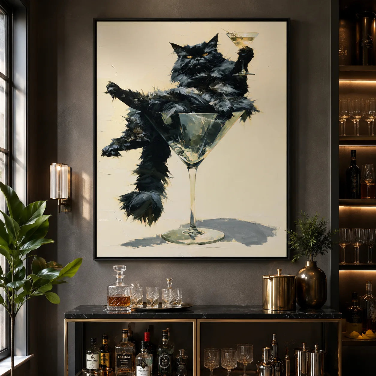 Martini Black Cat Wall Art Decor - Wall Art Decor - detail
