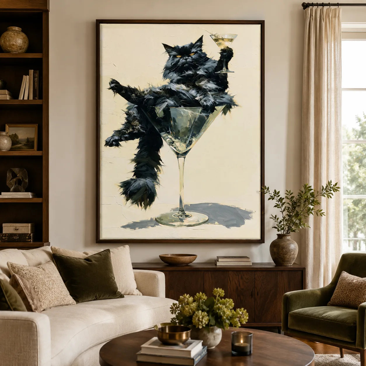 Martini Black Cat Wall Art Decor - Wall Art Decor - in use