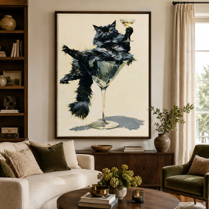 Martini Black Cat Wall Art Decor - Wall Art Decor - in use