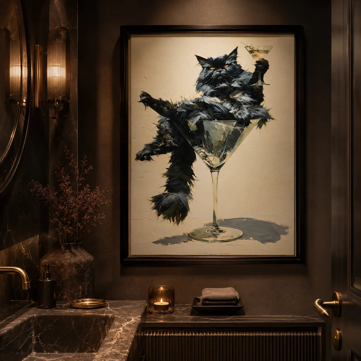 Martini Black Cat Wall Art Decor - Wall Art Decor - lifestyle