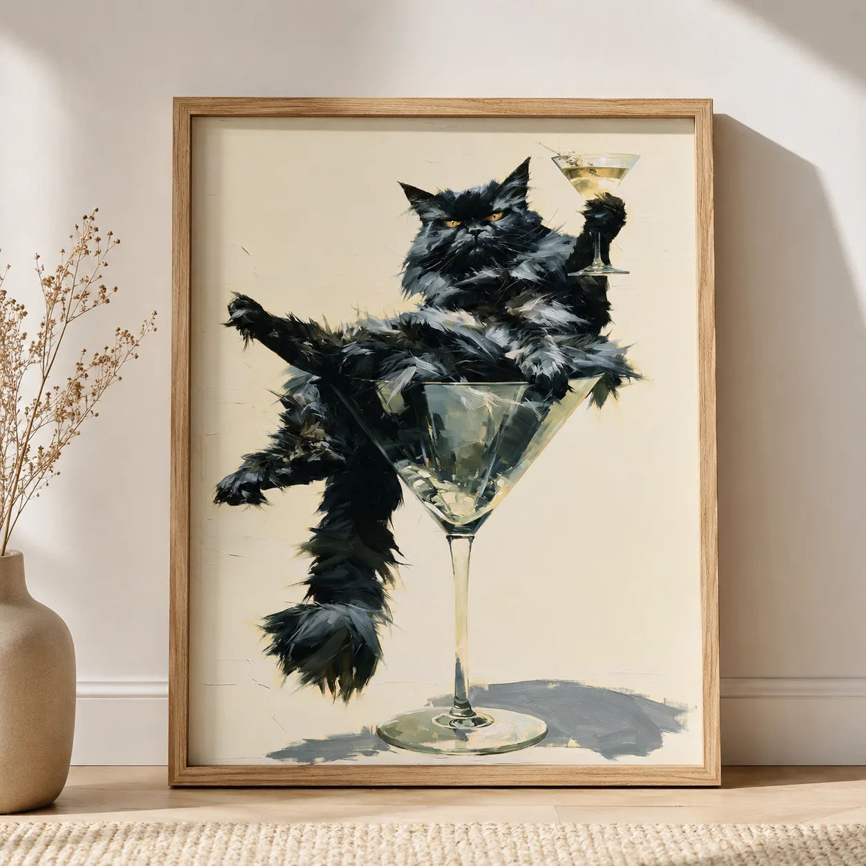Martini Black Cat Wall Art Decor - Wall Art Decor - side view