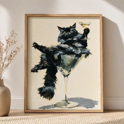 Martini Black Cat Wall Art Decor - Wall Art Decor - side view