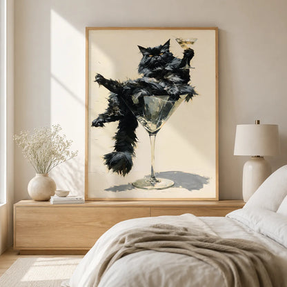 Martini Black Cat Wall Art Decor - Wall Art Decor - styled