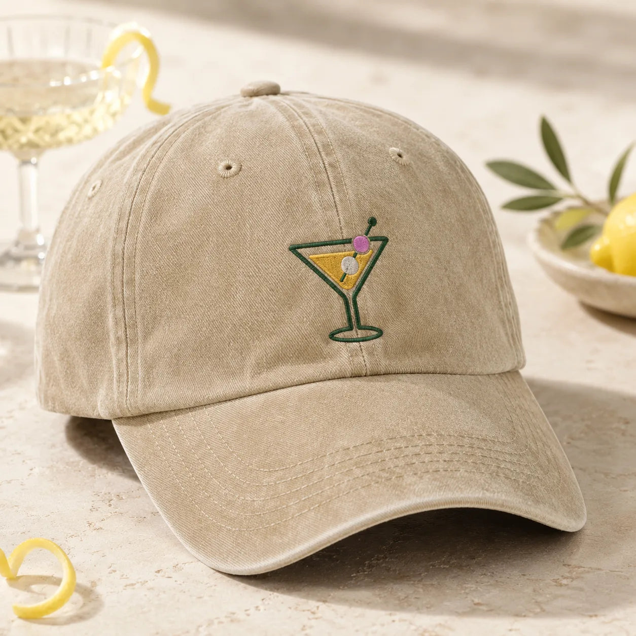 Martini Cocktail Washed Cap - washed cap - side view