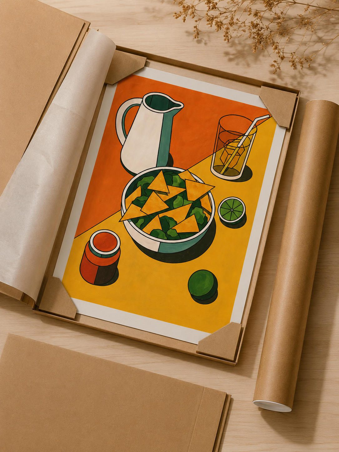 Mexicaanse Keukenposter - Wall Art Decor - close-up - orange kitchen wall art, fauvist still life poster