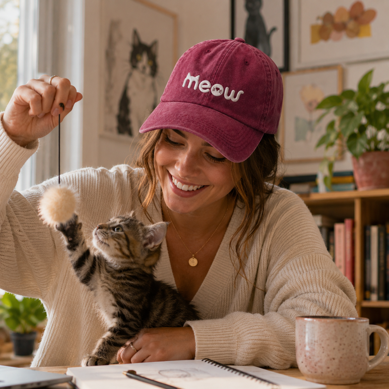 Meow Cat Washed Cap - Washed Cap - detail