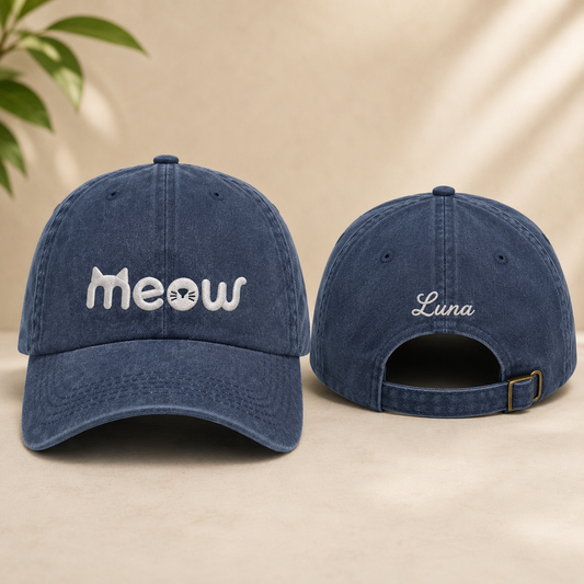 Meow Cat Washed Cap - Washed Cap - front view