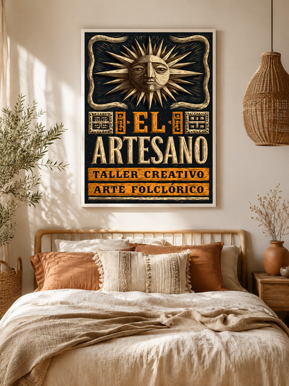 Artisanat Mexicain Affiche - Wall Art Decor - lifestyle shot - mexican artisan workshop poster, mexican folk art