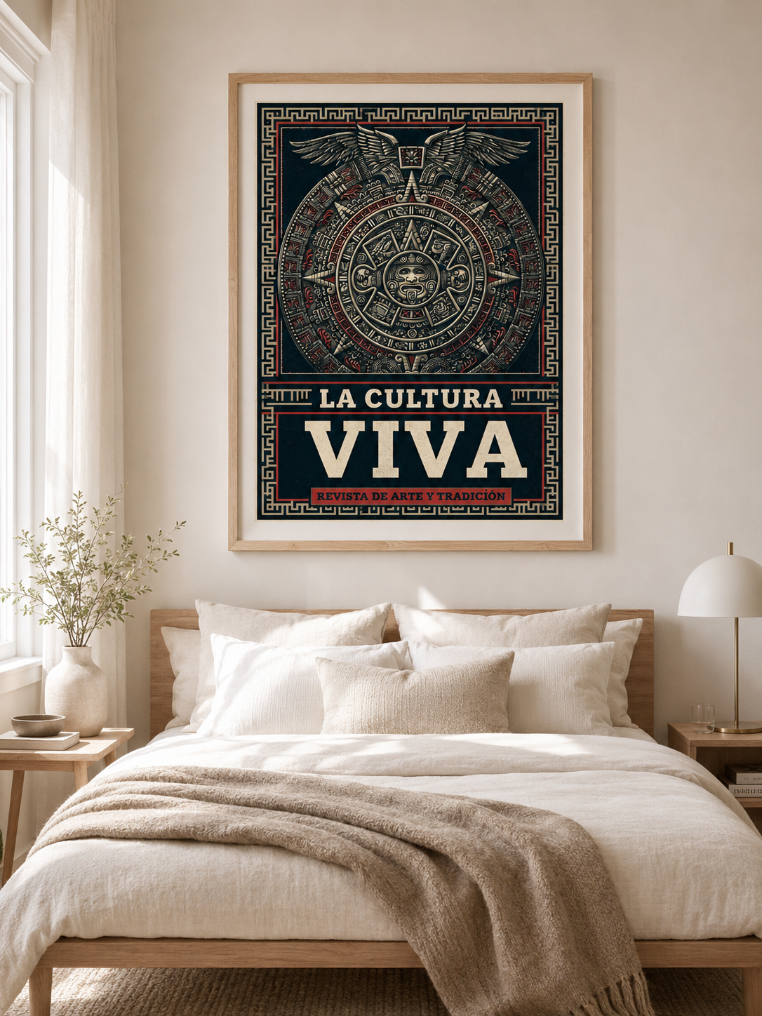 Calendario Azteca Póster - Wall Art Decor - lifestyle shot - mexican aztec culture poster, aztec heritage wall art