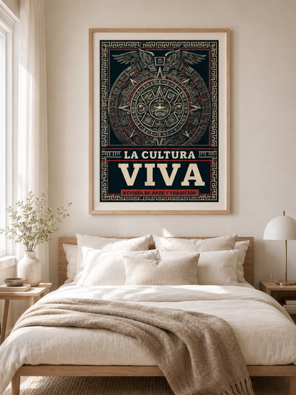 Calendario Azteca Póster - Wall Art Decor - lifestyle shot - mexican aztec culture poster, aztec heritage wall art