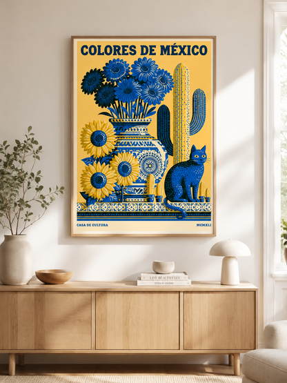 Cores do México Póster - Wall Art Decor - detail view - mexican botanical cat poster, mexican cat wall art