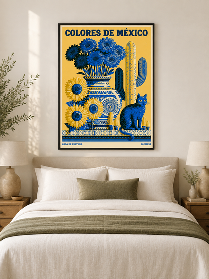 Cores do México Póster - Wall Art Decor - lifestyle shot - mexican botanical cat poster, mexican cat wall art