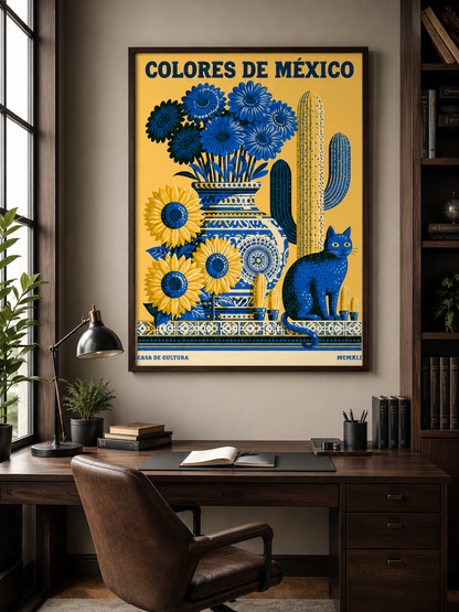 Cores do México Póster - Wall Art Decor - alternate angle - mexican botanical cat poster, mexican cat wall art