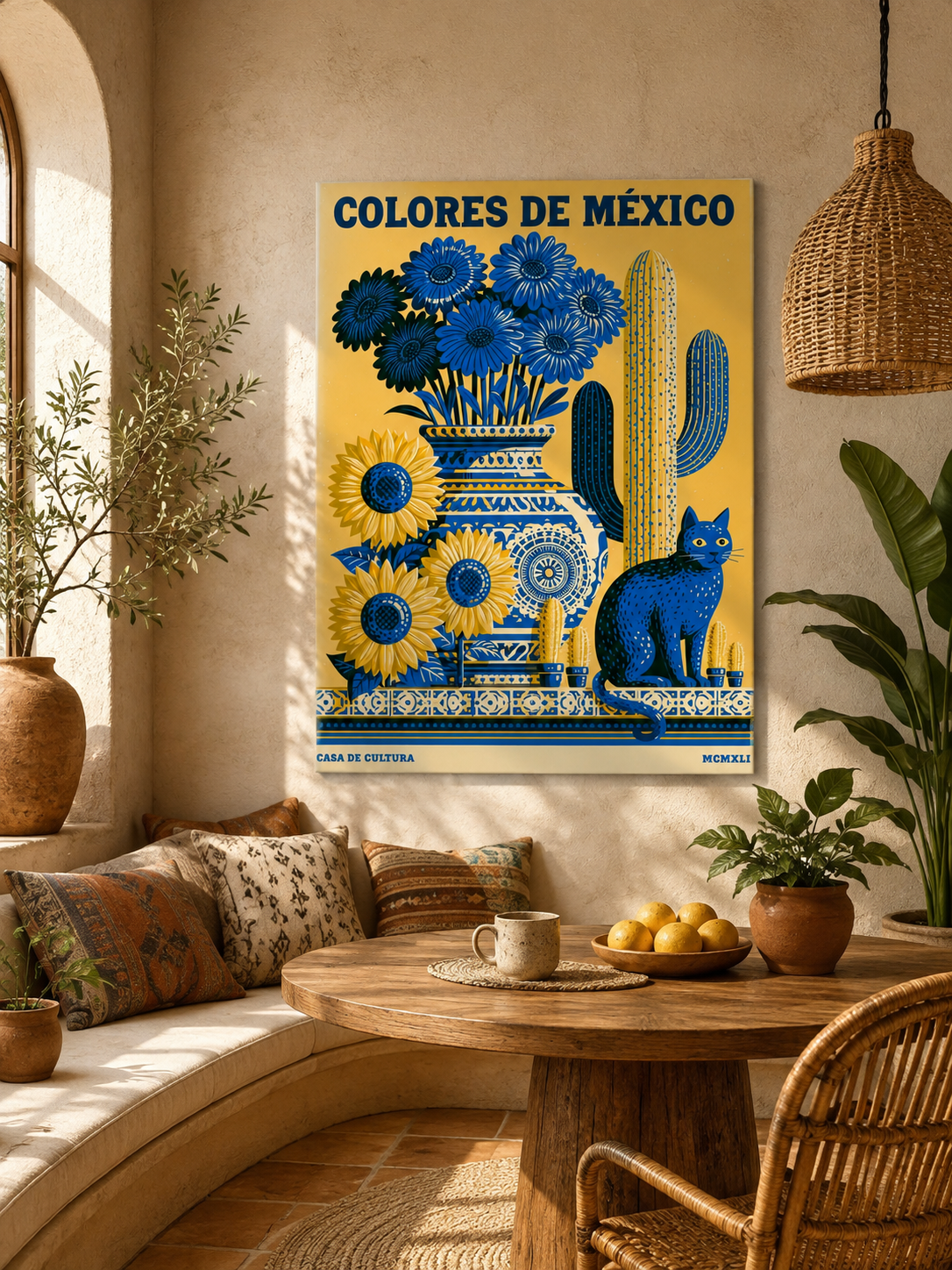 Cores do México Póster - Wall Art Decor - packaging - mexican botanical cat poster, mexican cat wall art