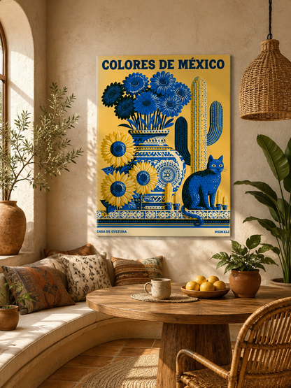 Cores do México Póster - Wall Art Decor - packaging - mexican botanical cat poster, mexican cat wall art