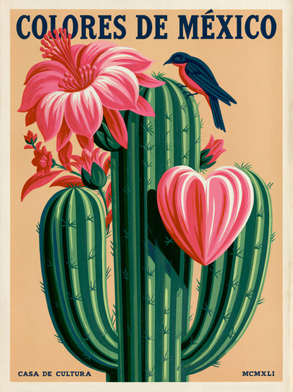 Cactos Mexicanos em Póster - Wall Art Decor - front view - mexican cactus botanical poster, mexican cactus art print