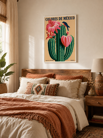 Cactos Mexicanos em Póster - Wall Art Decor - lifestyle shot - mexican cactus botanical poster, mexican cactus art print