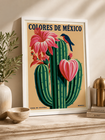 Cactos Mexicanos em Póster - Wall Art Decor - front view - mexican cactus botanical poster, mexican cactus art print
