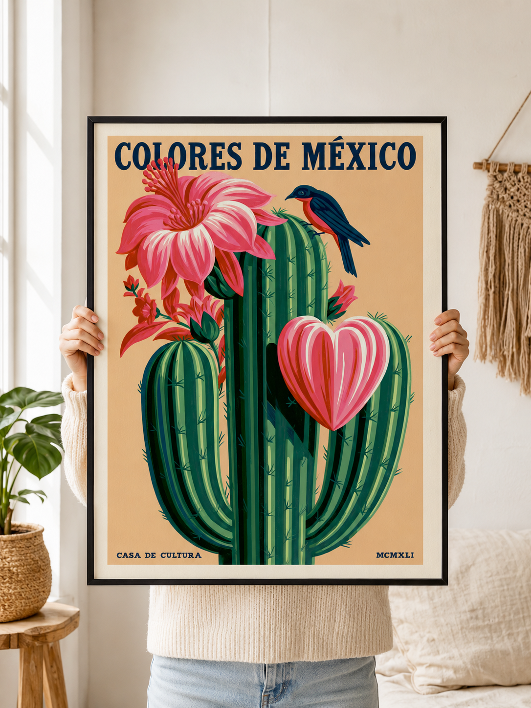 Cactos Mexicanos em Póster - Wall Art Decor - detail view - mexican cactus botanical poster, mexican cactus art print