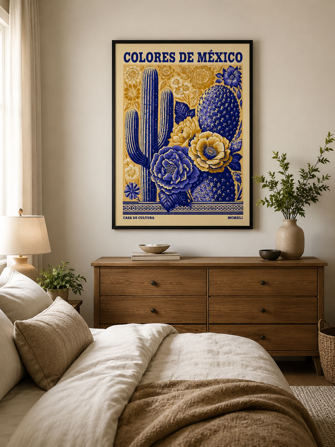México Botânico Póster - Wall Art Decor - lifestyle shot - mexican cactus floral poster, mexican botanical art