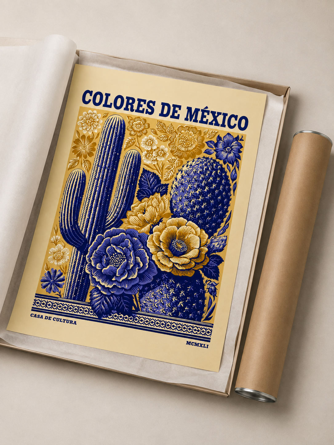México Botânico Póster - Wall Art Decor - front view - mexican cactus floral poster, mexican botanical art