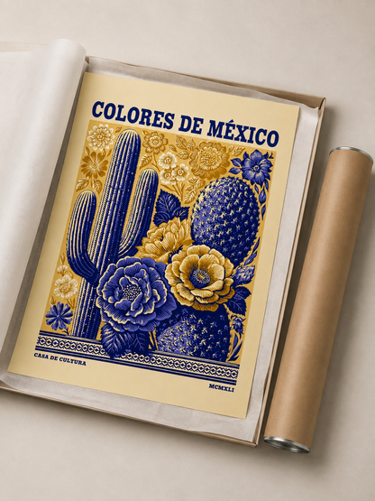 México Botânico Póster - Wall Art Decor - front view - mexican cactus floral poster, mexican botanical art