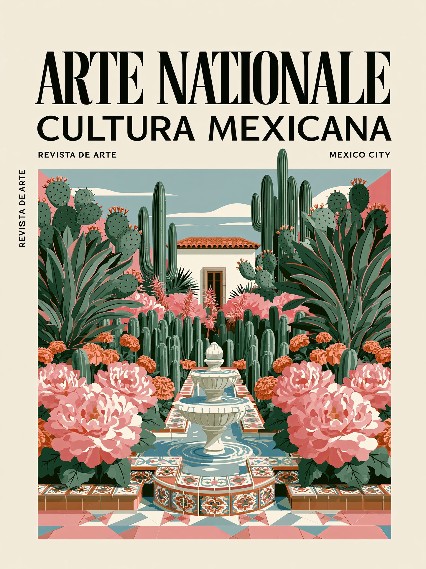 Mexikansk Botanisk Poster - Wall Art Decor - front view - mexican courtyard garden poster, mexican garden wall art