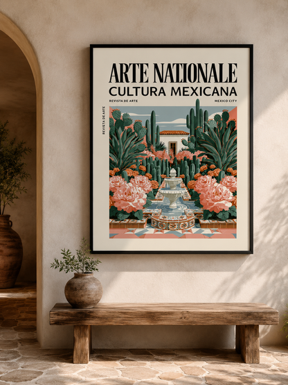 Mexikansk Botanisk Poster - Wall Art Decor - close-up - mexican courtyard garden poster, mexican garden wall art