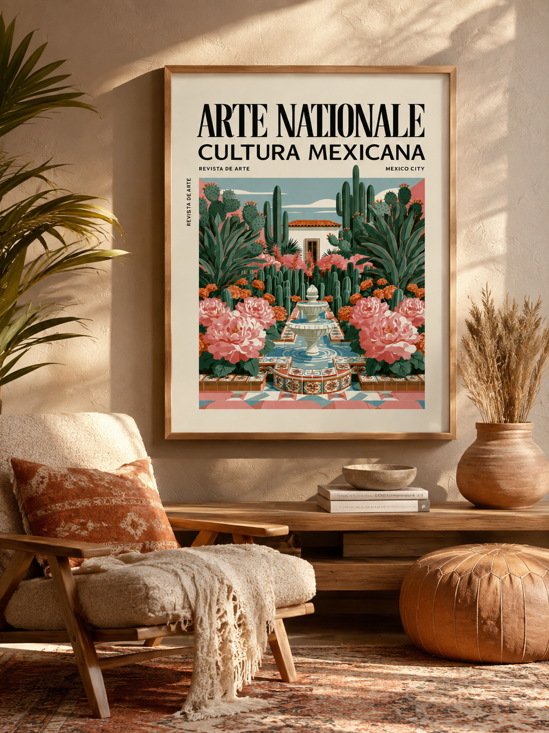 Mexikansk Botanisk Poster - Wall Art Decor - alternate angle - mexican courtyard garden poster, mexican garden wall art