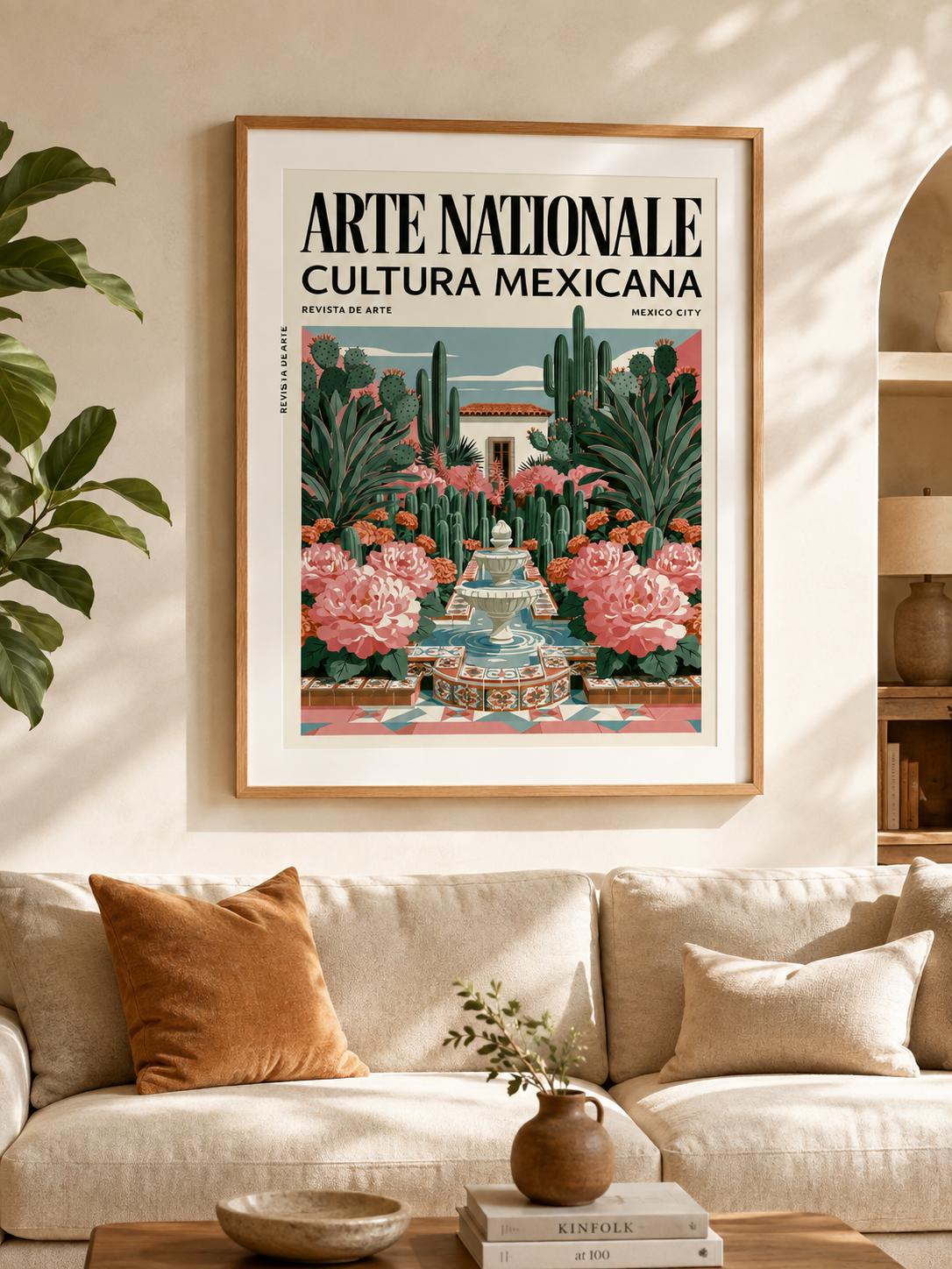 Mexikansk Botanisk Poster - Wall Art Decor - detail view - mexican courtyard garden poster, mexican garden wall art