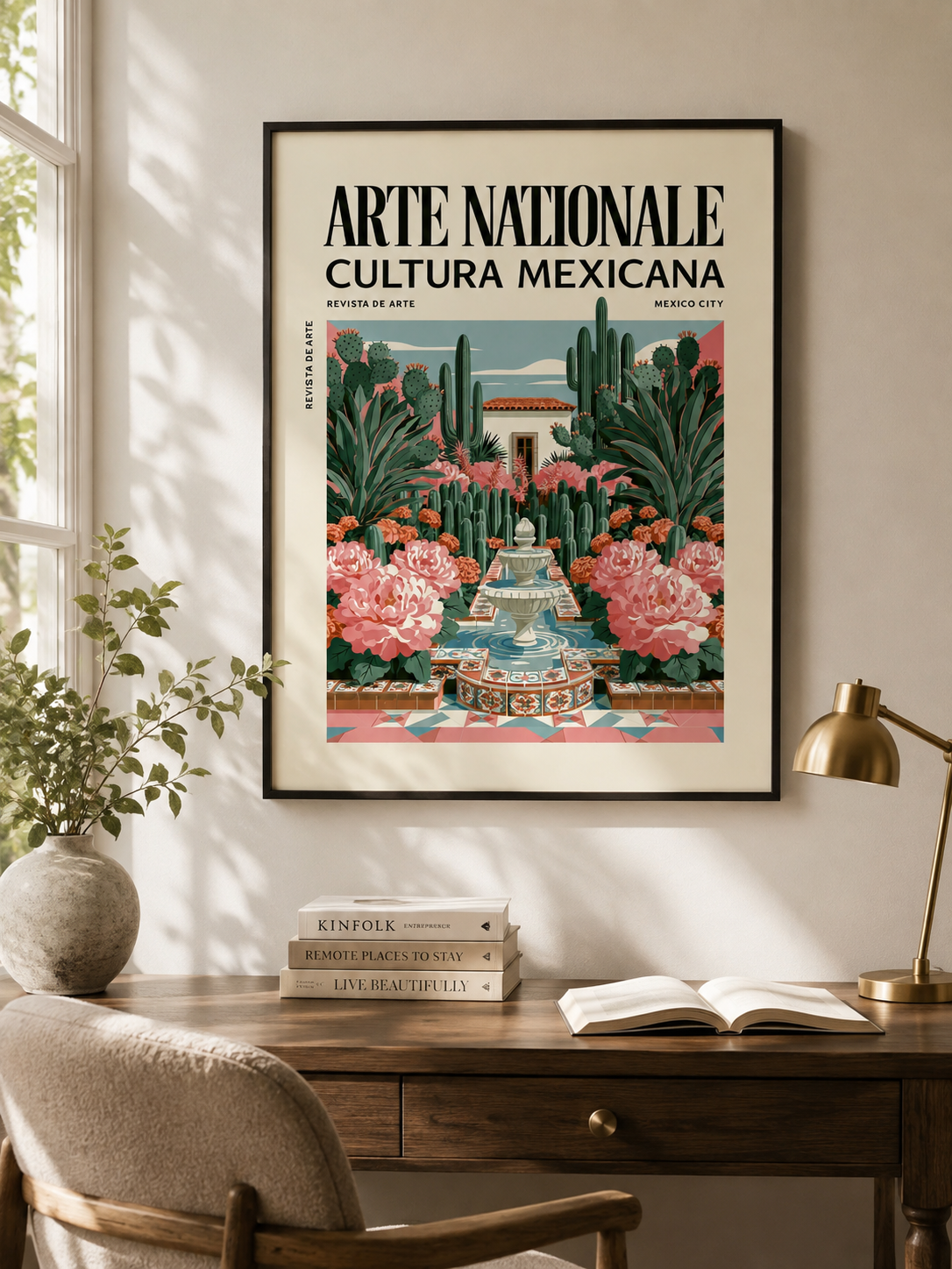 Mexikansk Botanisk Poster - Wall Art Decor - alternate angle - mexican courtyard garden poster, mexican garden wall art
